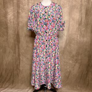 Vintage 80s Impromptu Multicolor Floral Print Shirt Waist Dress Button Up Bows